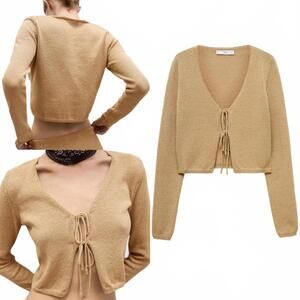 Mango Knitted Cardigan with Bow NWT Jadore Gold